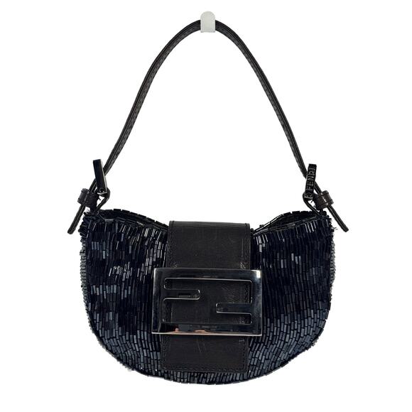 Fendi Vintage Iridescent Black Beaded Mini Croissant Baguette Bag - Picture 1 of 12
